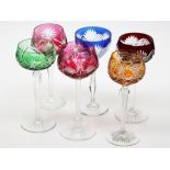 A matched set of six coloured hock glasses. H20cm. Condition - minor chip to rim of one of the red