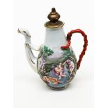 A Naples porcelain coffee pot. H17cm. Condition - good, old repair to handle otherwise ok.