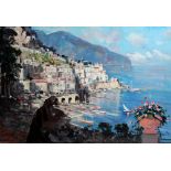 Mario Sanzone. Italian coastal scene. Oil on canvas. 69cm x 49cm. Signed. Condition - very good,