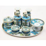 A Noritake porcelain dressing table set. L33cm. Condition - pedestal bowl cracked, lid off one pot