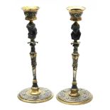 A pair of French 19th Century bronze candle sticks by Ferdinand Barbedienne. H22cm. Condition - very