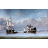 David Beatty. Ships anchored. Oil on board. 42cm x 27cm. Signed.