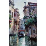 20th Century School. Venice. Oil on canvas. 30cm x 60cm. Indistinct signature.