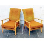 A pair of Parker Knoll light beech armchairs. W68cm D88cm H88cm