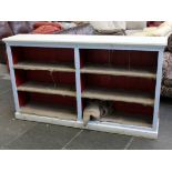 A large pitch pine open bookcase. L189cm D38cm H109cm