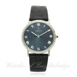 A GENTLEMAN'S 18K SOLID WHITE GOLD CORUM WRIST WATCH CIRCA 1970s
D: Blue dial with floral pattern