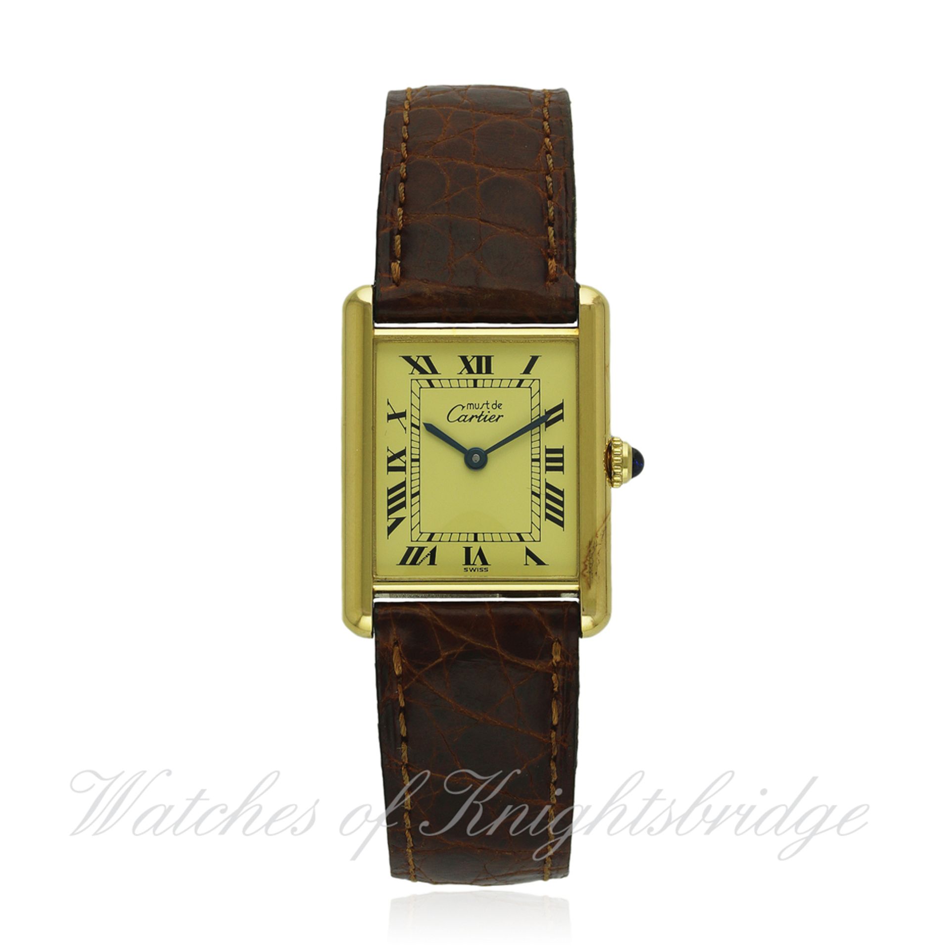 A GENTLEMAN'S SILVER GILT MUST DE CARTIER TANK WRIST WATCH CIRCA 1990s, REF. 1615
D: Ivory