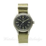 A GENTLEMAN'S STAINLESS STEEL BRITISH MILITARY HAMILTON TROPICALIZED GENERAL SERVICE WRIST WATCH
