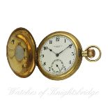 A GENTLEMAN'S 9CT SOLID GOLD J.W.BENSON HALF HUNTER POCKET WATCH CIRCA 1930s
D: White enamel dial