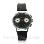 A GENTLEMAN'S BREITLING CADETTE CHRONOGRAPH WRIST WATCH CIRCA 1960s, REF. 1155
D: Black dial with