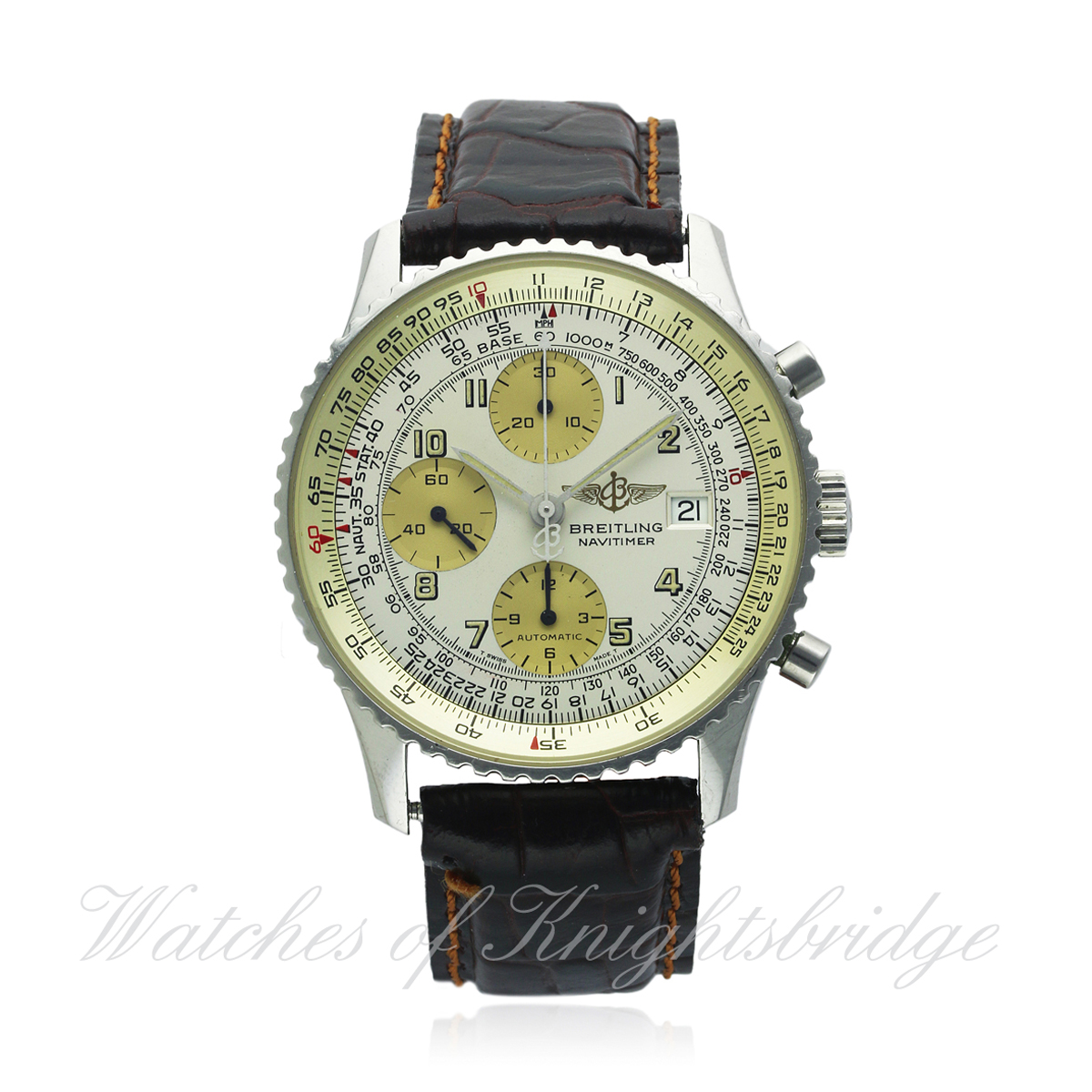 A GENTLEMAN'S STAINLESS STEEL BREITLING NAVITIMER AUTOMATIC CHRONOGRAPH WRIST WATCH CIRCA 1990s,