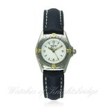 A LADIES STEEL & GOLD  BREITLING WRIST WATCH CIRCA 2000s, REF. D52045
D: White dial with gilt batons