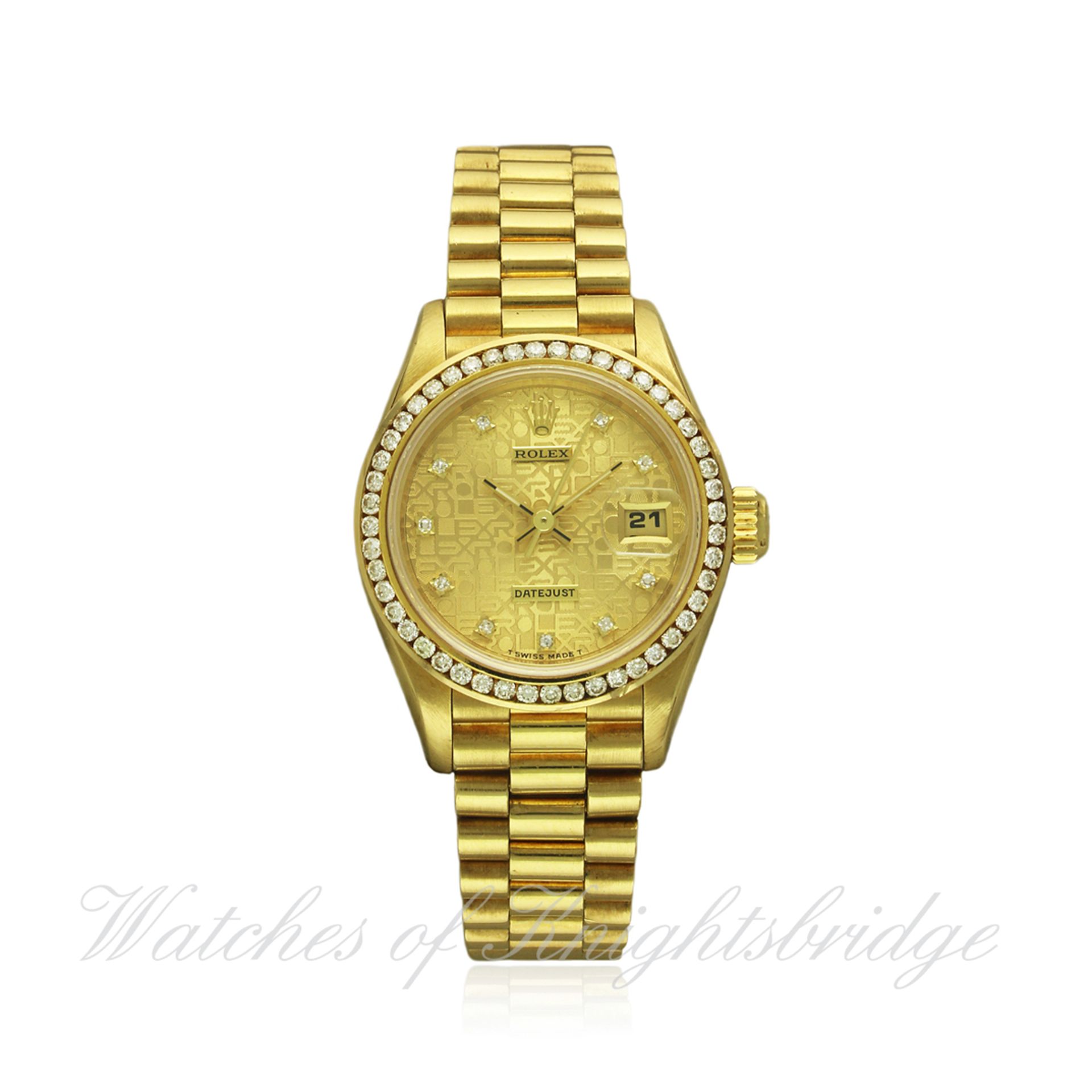 A FINE LADIES 18K SOLID GOLD ROLEX OYSTER PERPETUAL DATEJUST BRACELET WATCH CIRCA 1986, REF. 69178