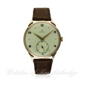 A RARE GENTLEMAN'S LARGE SIZE 18K SOLID PINK GOLD OMEGA WRIST WATCH CIRCA 1948, REF. 11551
D: Silver