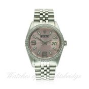A CUSTOMISED GENTLEMAN'S STAINLESS STEEL ROLEX OYSTER PERPETUAL DATEJUST BRACELET WATCH CIRCA