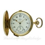 A GENTLEMAN'S 14K GOLD FULL HUNTER QUARTER REPEATER CHRONOGRAPH POCKET WATCH CIRCA 1900 D: White