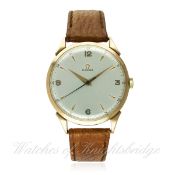 A RARE GENTLEMAN'S LARGE SIZE 18K SOLID PINK GOLD OMEGA WRIST WATCH CIRCA 1947, REF. 11144
D: Silver