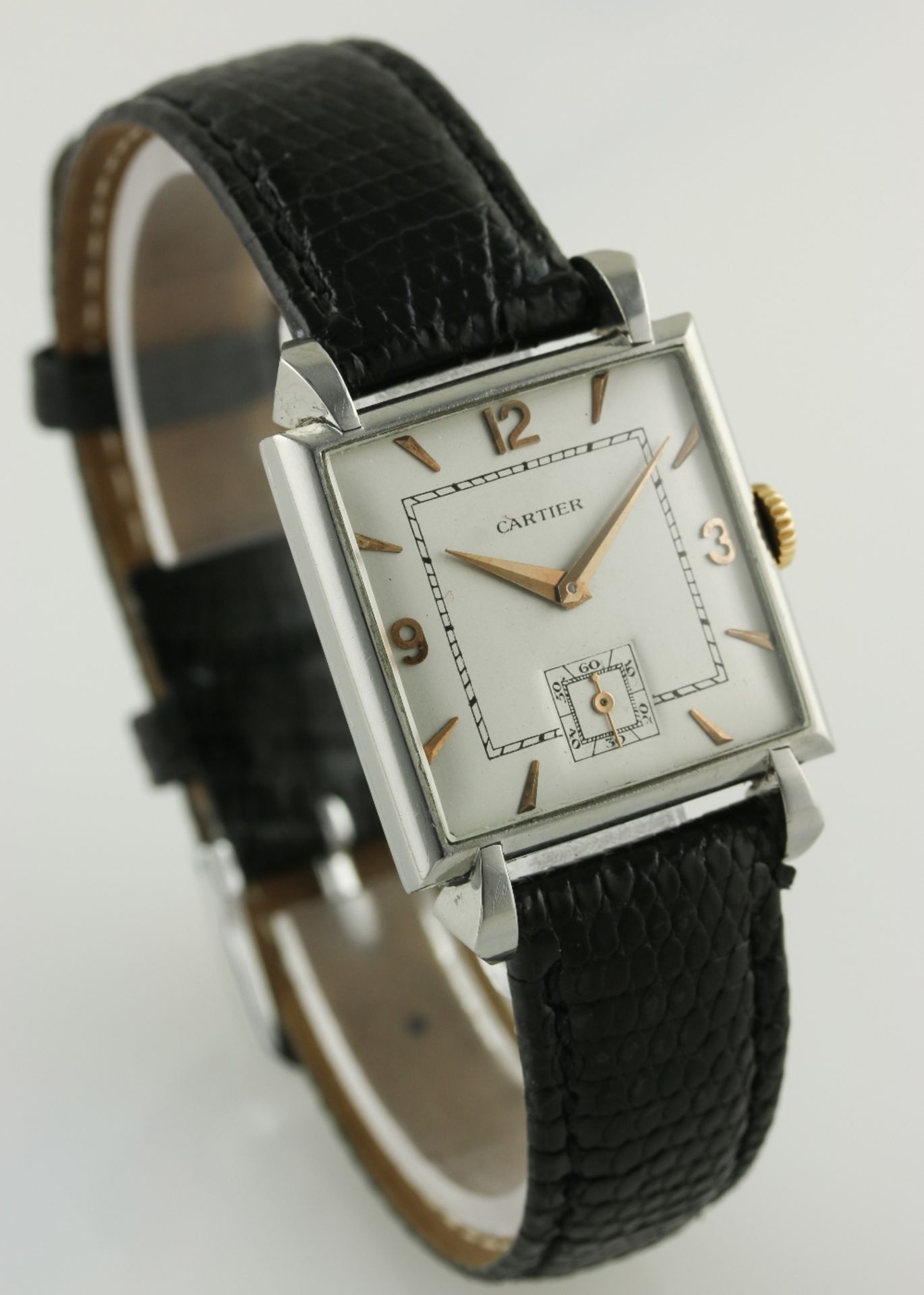 A GENTLEMAN'S STAINLESS STEEL CARTIER WRIST WATCH CIRCA 1950, MADE BY JAEGER-LECOULTRE D: Silver - Image 5 of 8