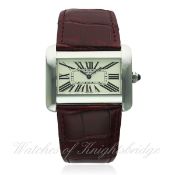 A LARGE SIZE STAINLESS STEEL CARTIER DIVAN WRIST WATCH CIRCA 2008, REF. 2600 D: Silver dial with
