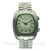 A GENTLEMAN'S STAINLESS STEEL JAEGER LECOULTRE MEMOVOX AUTOMATIC ALARM BRACELET WATCH CIRCA 1970s,