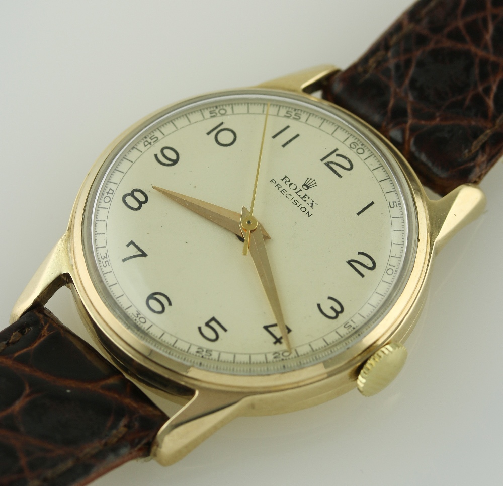 A GENTLEMAN'S 9CT SOLID GOLD ROLEX PRECISION WRIST WATCH CIRCA 1960s
D: Silver dial with applied - Image 3 of 8