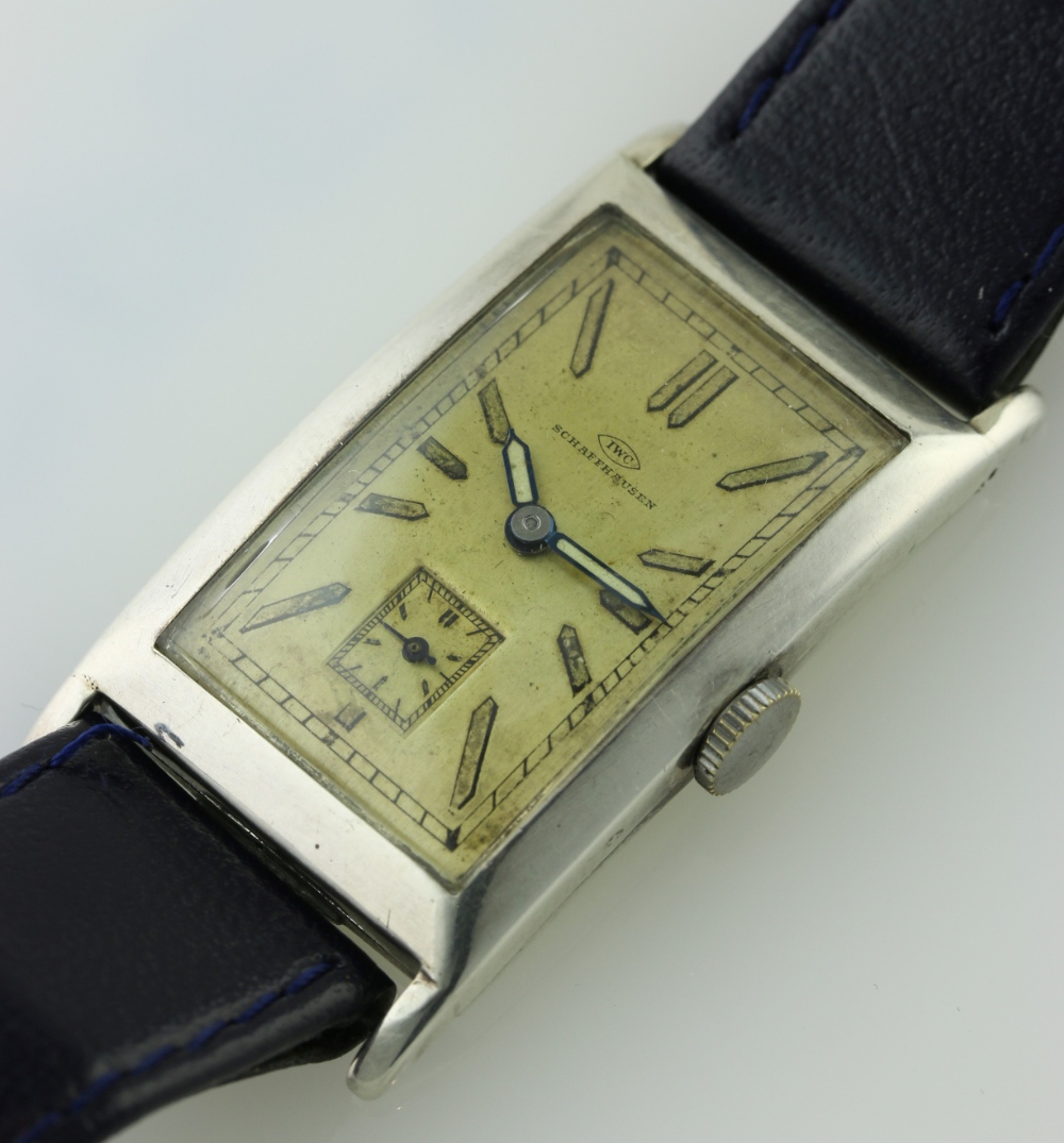 A GENTLEMAN'S SOLID SILVER IWC RECTANGULAR WRIST WATCH CIRCA 1930s D: Silver dial with applied - Image 3 of 8