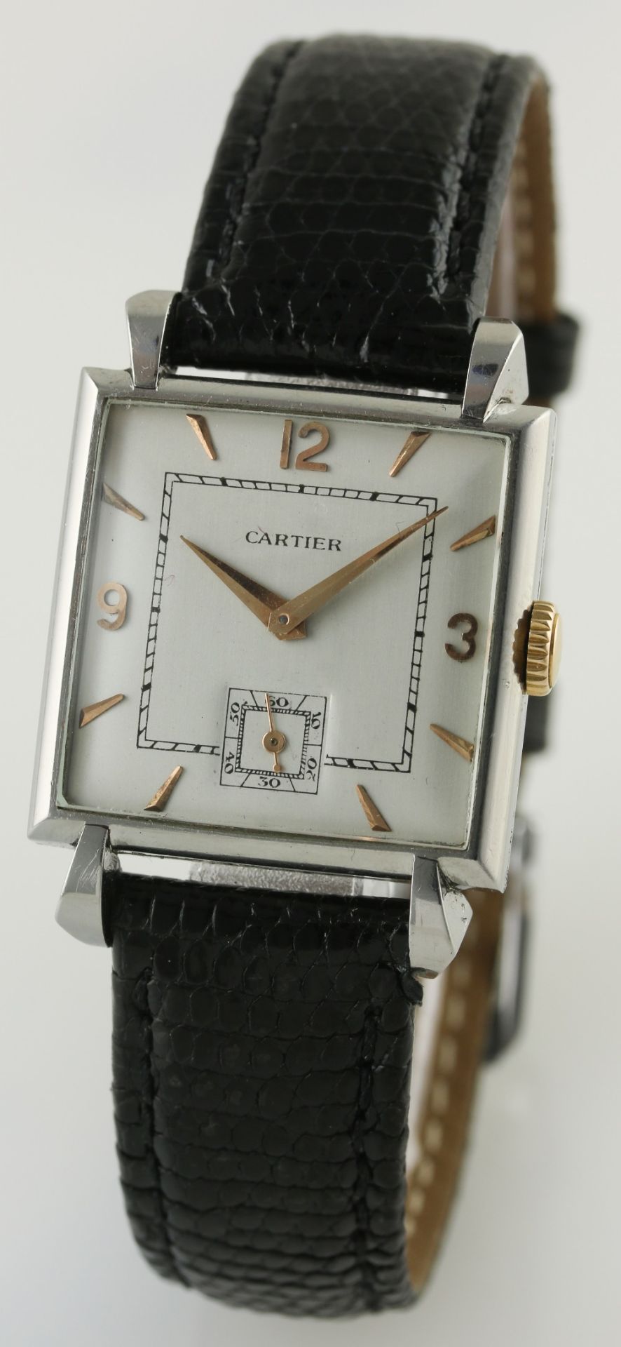 A GENTLEMAN'S STAINLESS STEEL CARTIER WRIST WATCH CIRCA 1950, MADE BY JAEGER-LECOULTRE D: Silver - Image 2 of 8