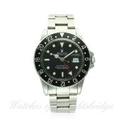 A GENTLEMAN'S STAINLESS STEEL ROLEX OYSTER PERPETUAL DATE GMT MASTER BRACELET WATCH CIRCA 1986, REF.
