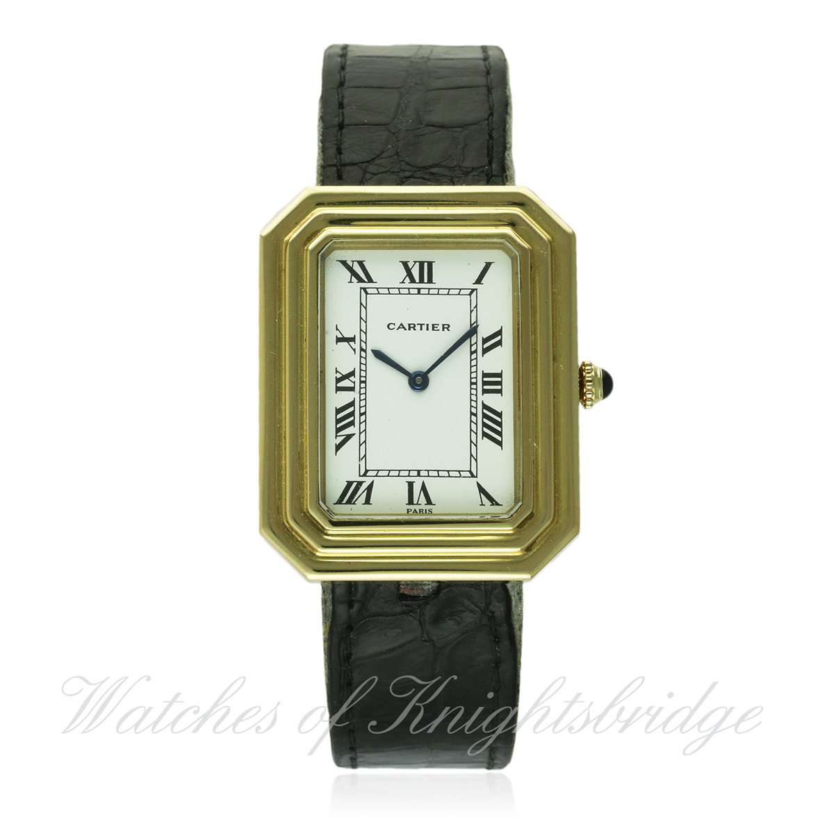 A RARE GENTLEMAN'S 18K SOLID GOLD CARTIER PARIS WRIST WATCH CIRCA 1970s WITH CARTIER BOX D: White