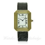 A RARE GENTLEMAN'S 18K SOLID GOLD CARTIER PARIS WRIST WATCH CIRCA 1970s WITH CARTIER BOX D: White