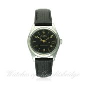 A GENTLEMAN'S STAINLESS STEEL ROLEX OYSTER ROYAL WRIST WATCH CIRCA 1950, REF. 6044
D: Black dial