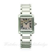 A LADIES STAINLESS STEEL CARTIER TANK FRANCAISE BRACELET WATCH CIRCA 2005, REF. 2384 D: Pink