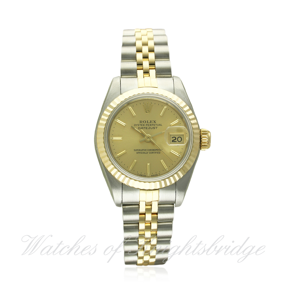 A LADIES STEEL & GOLD ROLEX OYSTER PERPETUAL DATEJUST BRACELET WATCH DATED 1993, REF. 69173 WITH BOX