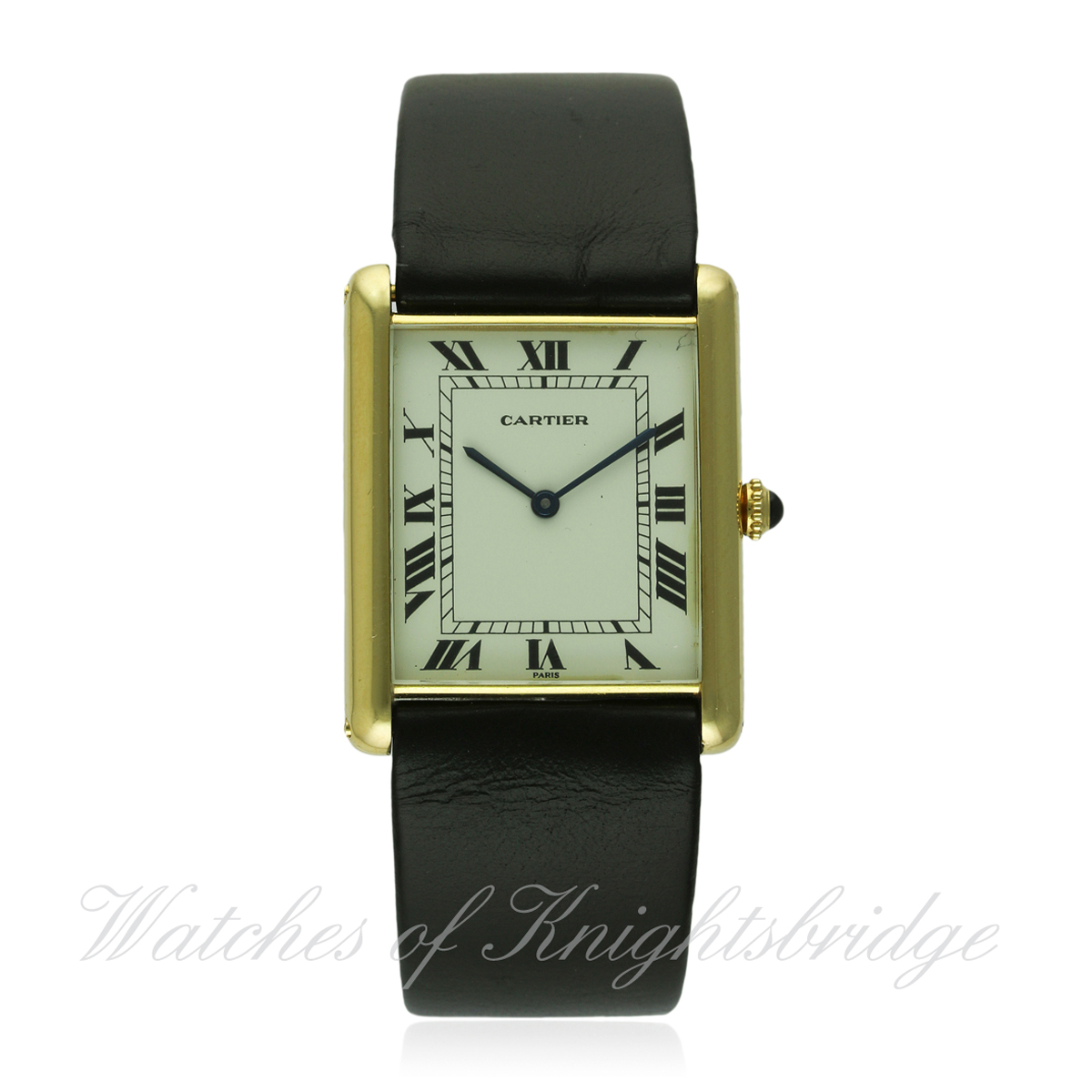 A RARE GENTLEMAN'S LARGE SIZE 18K SOLID GOLD CARTIER PARIS TANK AUTOMATIC WRIST WATCH CIRCA 1970s D: