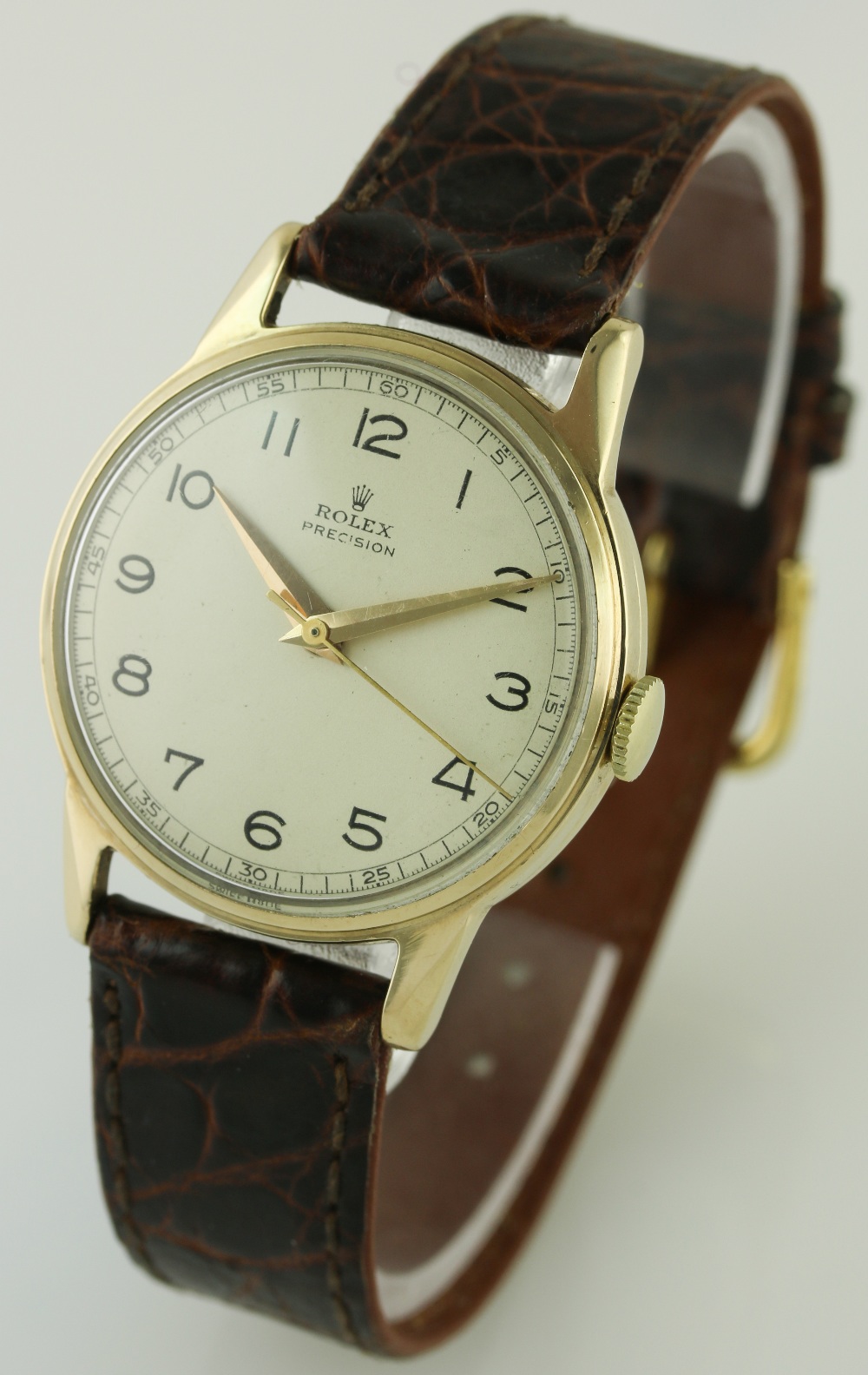 A GENTLEMAN'S 9CT SOLID GOLD ROLEX PRECISION WRIST WATCH CIRCA 1960s
D: Silver dial with applied - Image 4 of 8