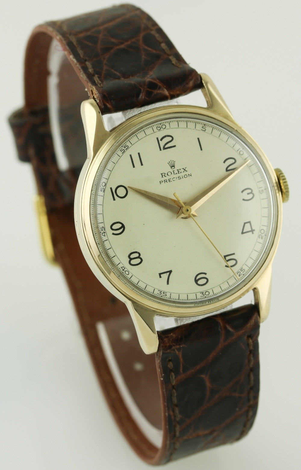 A GENTLEMAN'S 9CT SOLID GOLD ROLEX PRECISION WRIST WATCH CIRCA 1960s
D: Silver dial with applied - Image 5 of 8
