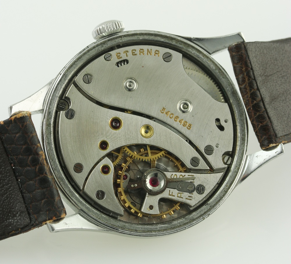 A GENTLEMAN'S STAINLESS STEEL ETERNA WRIST WATCH CIRCA 1940s D: Silver dial with Arabic numerals, - Image 6 of 7