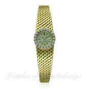 A LADIES 18K SOLID GOLD & DIAMOND OMEGA BRACELET WATCH CIRCA 1960s
D: Silver dial with black