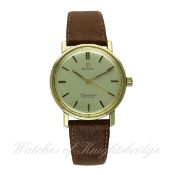 A GENTLEMAN'S 9CT SOLID GOLD OMEGA SEAMASTER DE VILLE WRIST WATCH DATED 1968, REF. BL 1355010 WITH