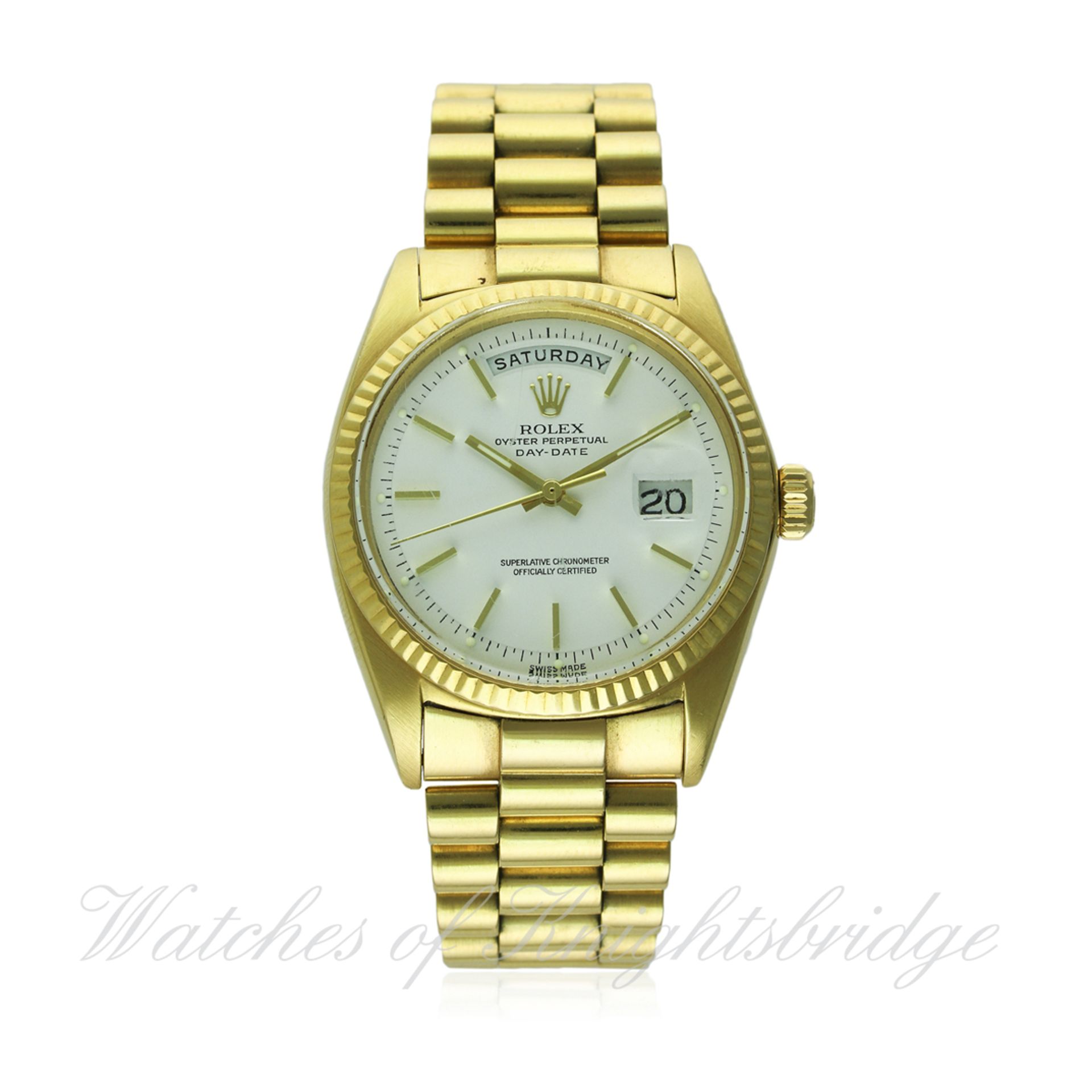 A GENTLEMAN'S 18K SOLID GOLD ROLEX OYSTER PERPETUAL DAY DATE BRACELET WATCH CIRCA 1969, REF. 1803
D: