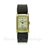 A GENTLEMAN'S 18K SOLID GOLD OMEGA RECTANGULAR WRIST WATCH CIRCA 1935, REF. 8589440
D: Silver dial