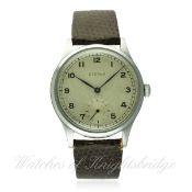 A GENTLEMAN'S STAINLESS STEEL ETERNA WRIST WATCH CIRCA 1940s D: Silver dial with Arabic numerals,
