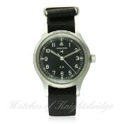 A GENTLEMAN'S STAINLESS STEEL BRITISH MILITARY HAMILTON TROPICALIZED GENERAL SERVICE WRIST WATCH
