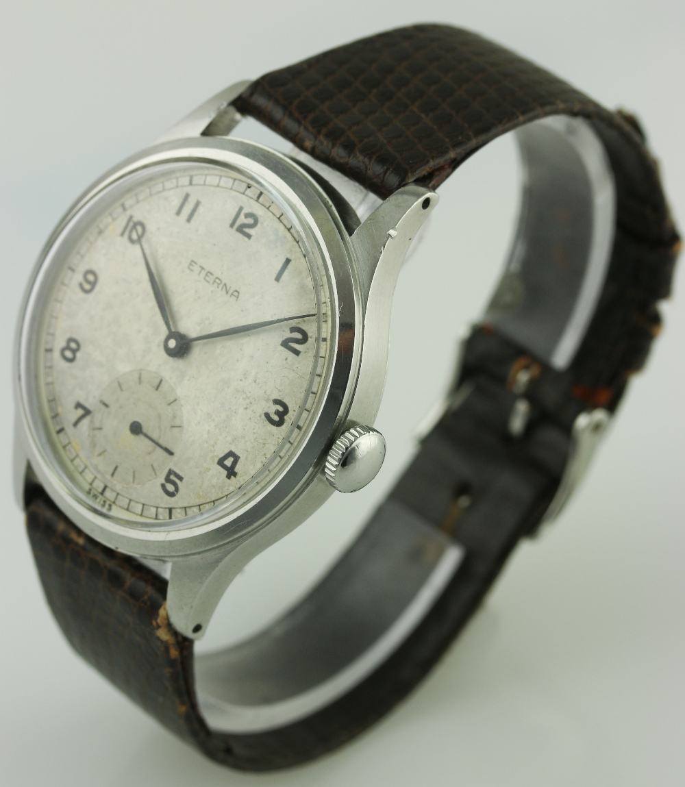 A GENTLEMAN'S STAINLESS STEEL ETERNA WRIST WATCH CIRCA 1940s D: Silver dial with Arabic numerals, - Image 3 of 7