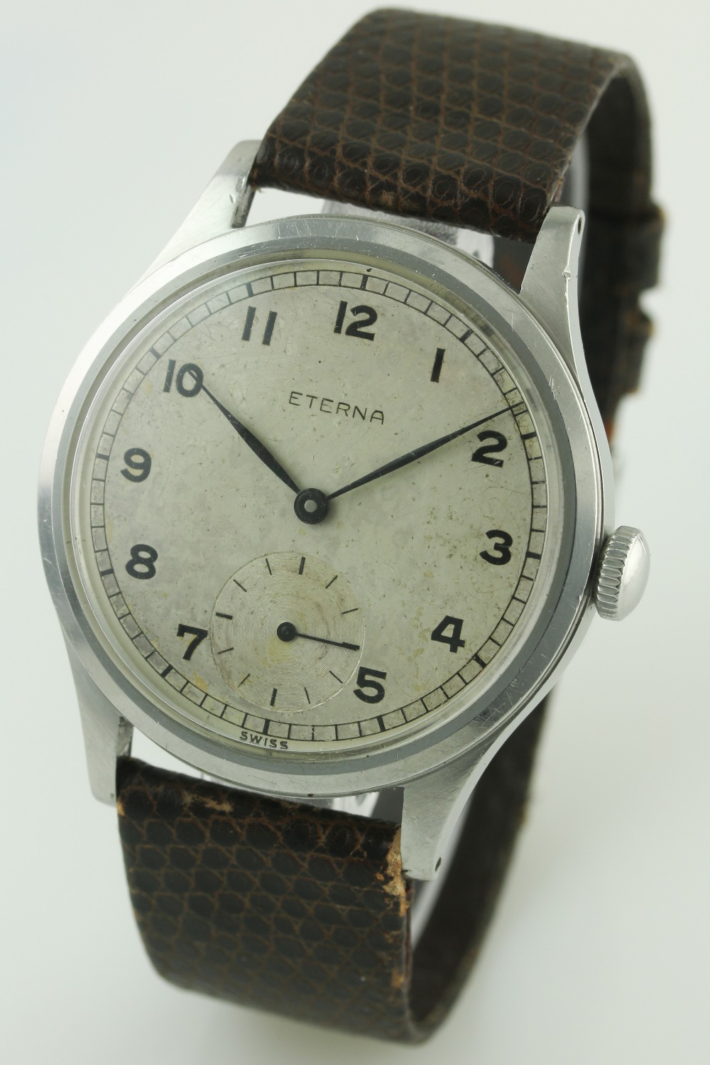 A GENTLEMAN'S STAINLESS STEEL ETERNA WRIST WATCH CIRCA 1940s D: Silver dial with Arabic numerals, - Image 2 of 7