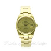 A RARE MID SIZE 18K SOLID GOLD ROLEX OYSTER PERPETUAL DATEJUST BRACELET WATCH DATED 1998, REF. 68278