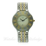 A GENTLEMAN'S STEEL & GOLD CARTIER 21 "JUMBO" BRACELET WATCH CIRCA 1990s D: Silver dial with date