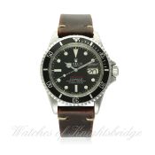 A RARE GENTLEMAN'S STAINLESS STEEL ROLEX OYSTER PERPETUAL DATE "RED WRITING" SUBMARINER BRACELET