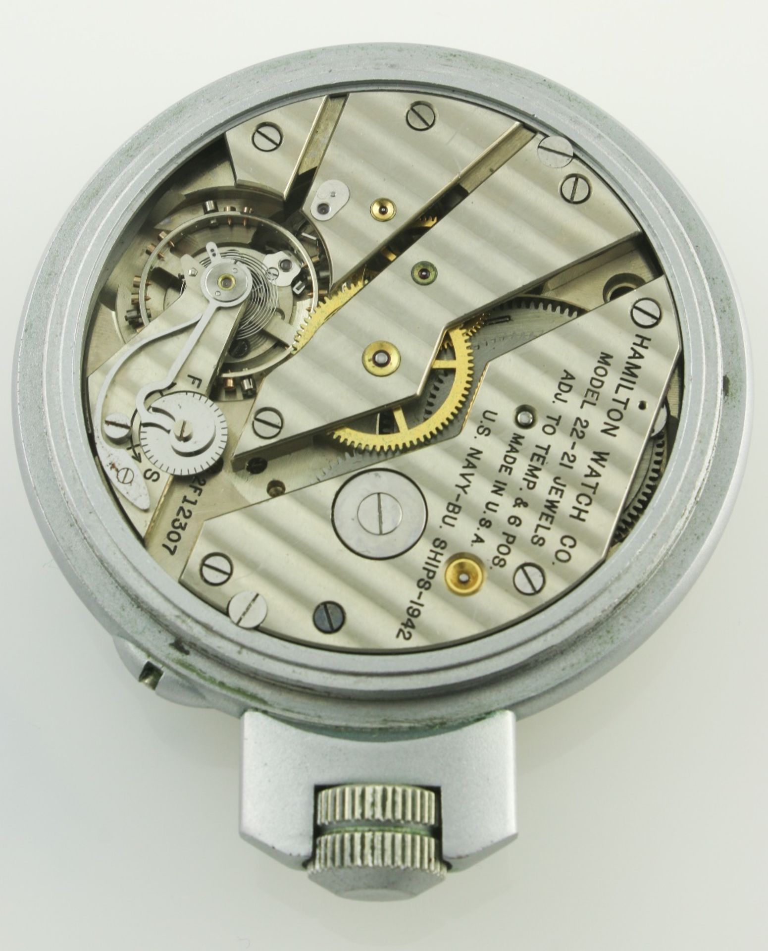 A GENTLEMAN'S NICKEL CASED ROLEX BRITISH MILITARY POCKET WATCH CIRCA 1930s
D: Black enamel dial with - Image 4 of 6