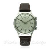 A GENTLEMAN'S STAINLESS STEEL JAEGER LECOULTRE MEMOVOX AUTOMATIC ALARM WRIST WATCH CIRCA 1960s
D: